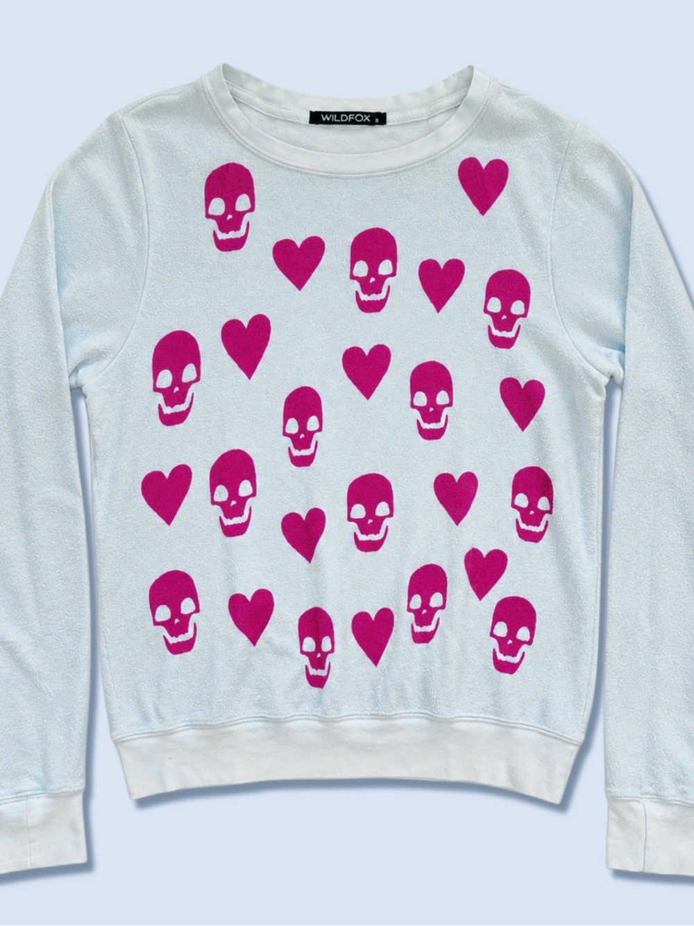 Wildfox Baggy Beach Jumper S Pink Skull Heart Sweater Pullover Pastel Goth Cozy